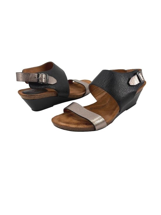 Sofft Shoes - Söfft Vanita Open-Toe Sandals Leather Womens Size 8M Black Silver Wedge Boho